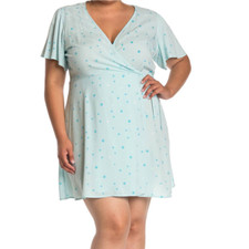 Abound Floral Blue Wrap Front Womens Mini Spring Summer Short Sleeve Dress XS