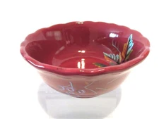 HOME TRENDS ARCADIA CEREAL or SOUP RED BOWL(S) W MULTI COLORED FLOWERS