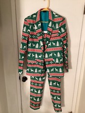 Adult NWOT "SuitMeister" green, red white Xmas suit. Size Sm-34-36