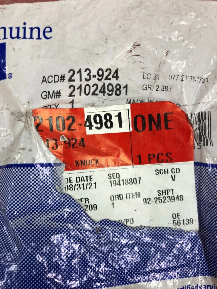 ACDELCO 213-924 SENSOR DE DETONACIÓN DE GOLPE DE ENCENDIDO VIN CON CÓDIGO DE MOTOR L35 213-924 Foto 4 de 4