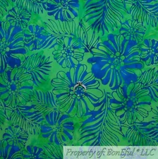 BonEful Fabric FQ Cotton Quilt Green Blue BATIK Tropical Island Flower Hawaiian