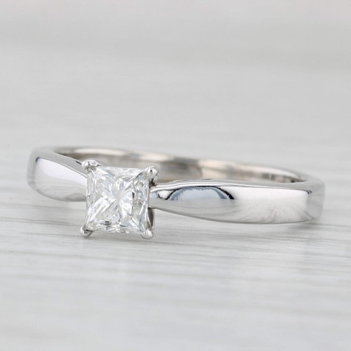 0.62ct Princess Diamond Solitaire Engagement Ring 14k White Gold Size 9