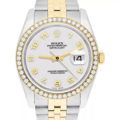 Rolex Datejust 36 mm 116233 Off White Arabic Dial Two Tone Diamond Watch