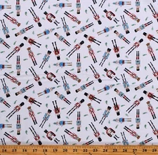 Cotton Nutcrackers Christmas Toys Soliders White Fabric Print by Yard D403.32