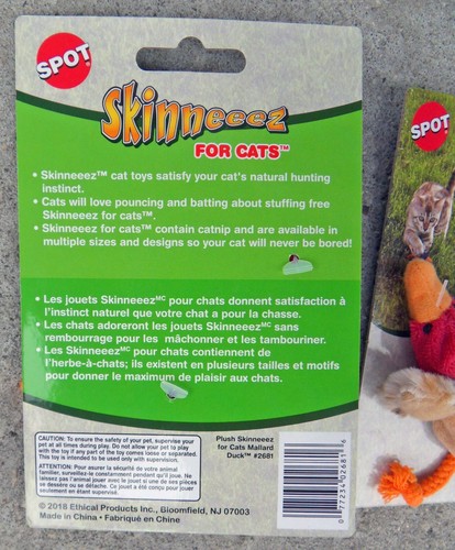 3 New Spot Skinneeez Stuffing Free & Catnip Filled Cat Toy- Mallard Duck - Picture 4 of 4