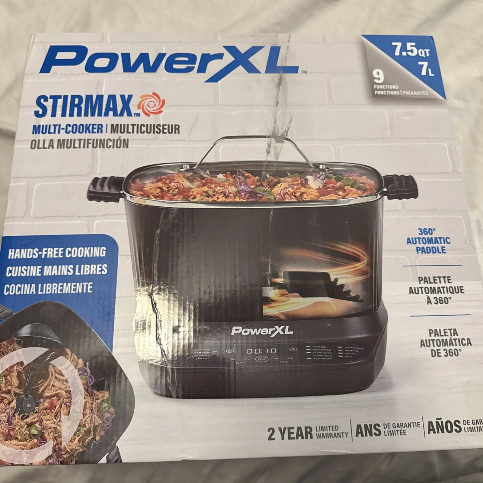 Power XL StirMax 7.5 Qt Multi-Cooker with Auto Stir/Shred Paddle w/ 9 PresetsNew