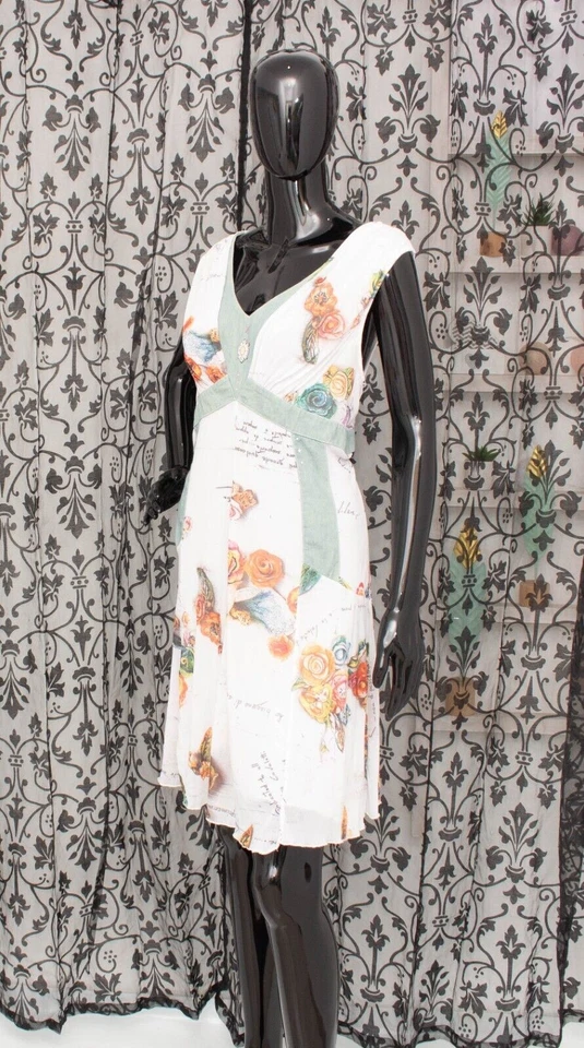 ELISA CAVALETTI Dress White Blue Mesh Tulle Floral Sleeveless Embellished XL - Image 2 of 4