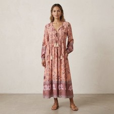 R.Vivimos Dusty Rose Floral Long Sleeve Boho Maxi Dress, sz XS