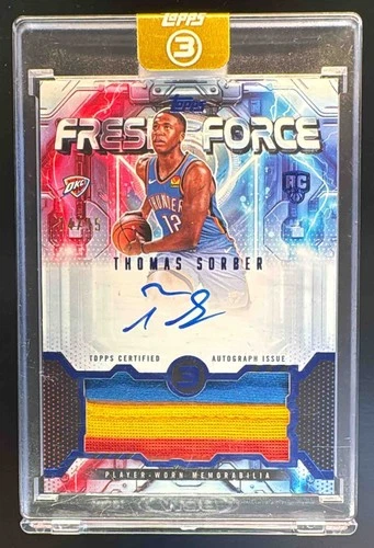 Thomas Sorber 2025 Topps Three #FFR-TS Blue Fresh Force Patch Auto Rookie RC /15