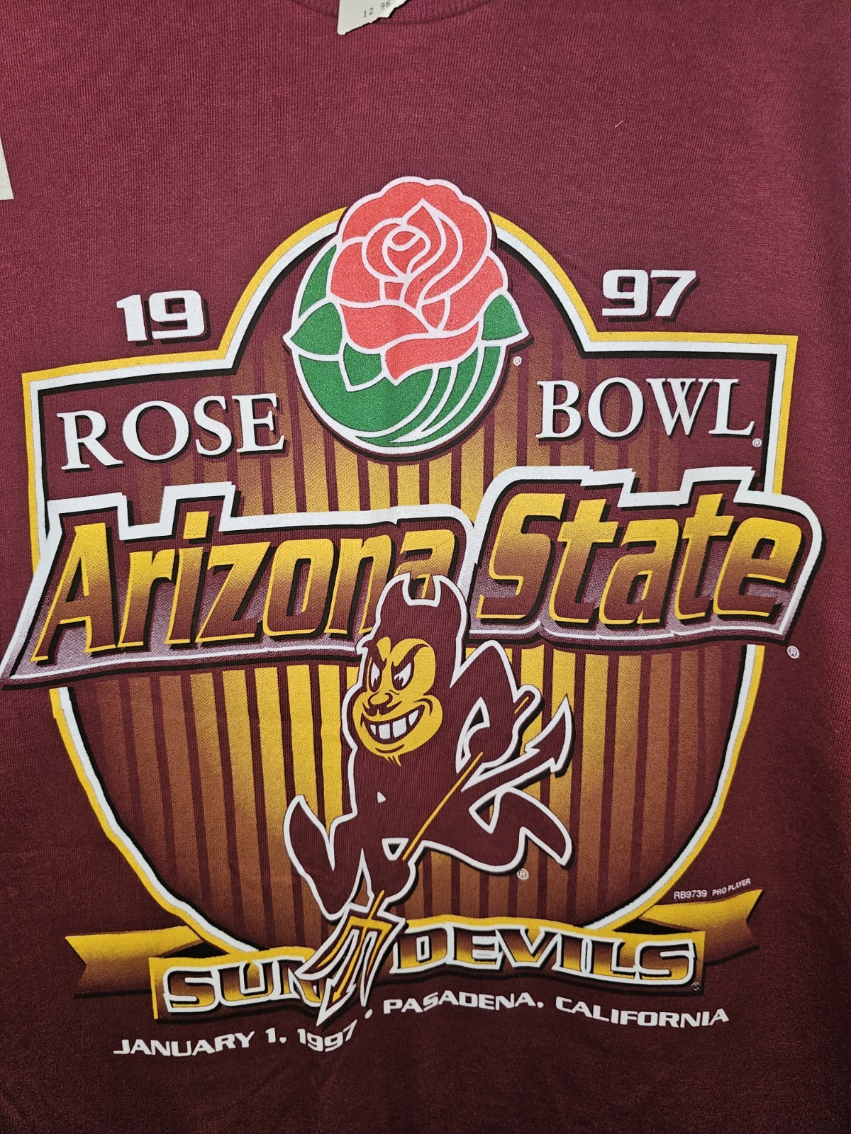 Vintage 1997 Arizona State Rose Bowl Burgundy Logo Tee Mens Large NWT