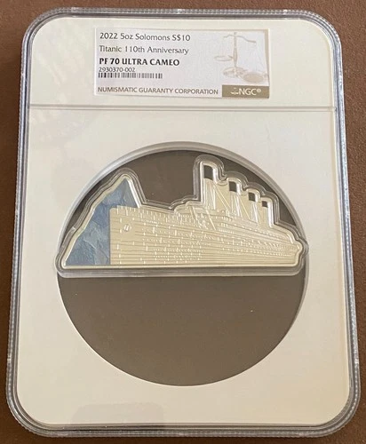 2022- Solomon Islands- 5 Ounce- Titanic 110th Anniversary- NGC- PF70 Ultra Cameo