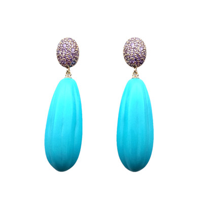 Fashion Blue Turquoise Dangle Cz Pave Stud Earrings Jewelry Bijoux