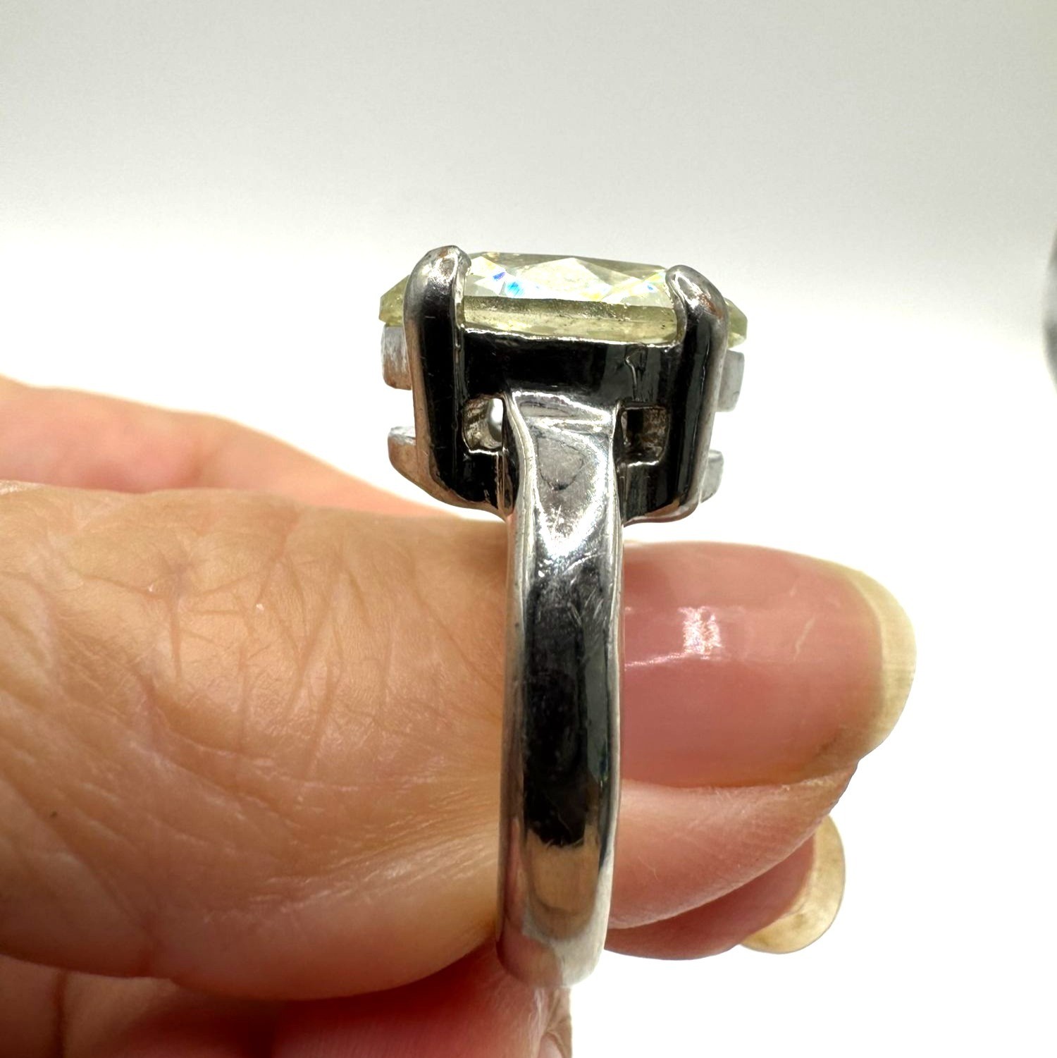 Large Clear Rhinestone Ring Statement Jewelry Sil… - image 2