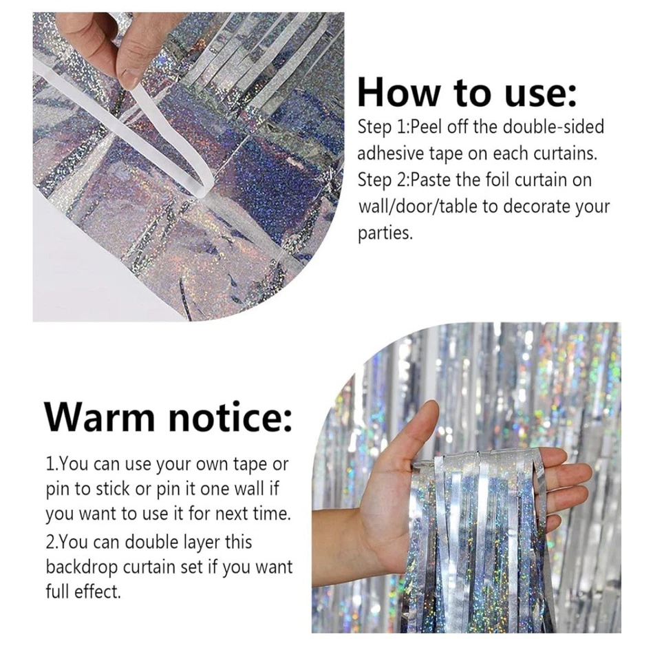 4 Pack Silver Metallic Foil Curtain Backdrop: Tinsel Fringe Curtains Photo Booth - Image 4 of 4