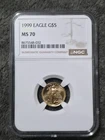 1999 $5 American Gold Eagle 1/10 oz. NGC MS70