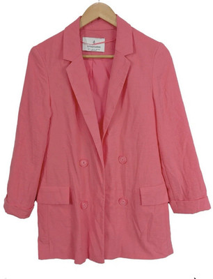 Stradivarius Damen Blazer Rosa XL Leinen 3/4-Arm halblang Knopf Taschen
