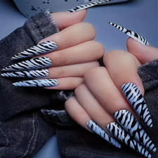 24 Pcs Press-On Nail Extra Long Stiletto - Bl...
