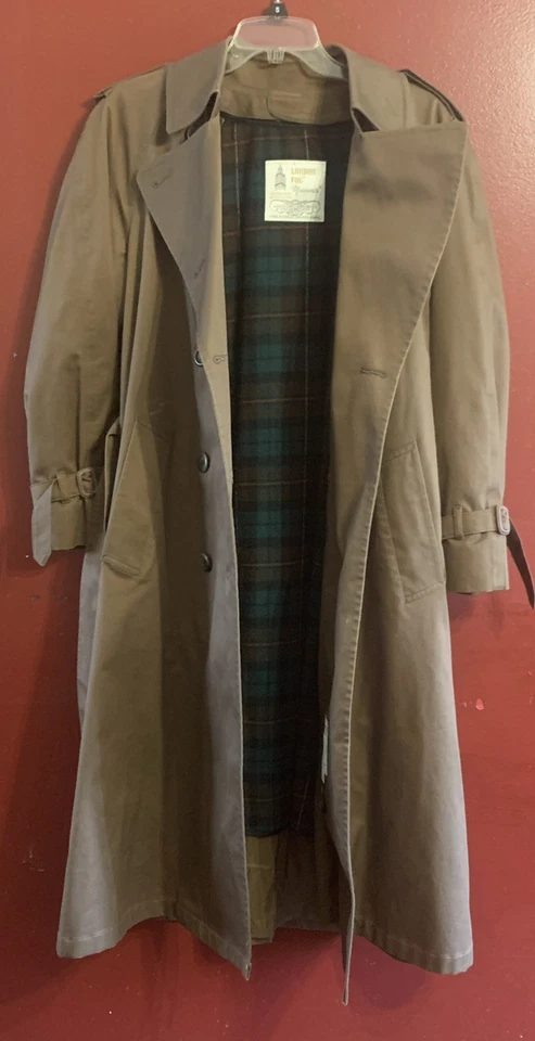 Винтажный London туман пальто размер 8 коричневый съемный шерсти вкладыш траншея ремень сделано в США - Изображение 2 из 4