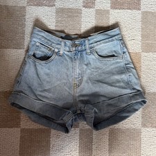 Levis Premium A-Line Shorts Light Wash High Rise Denim Cuffed 25 Womens