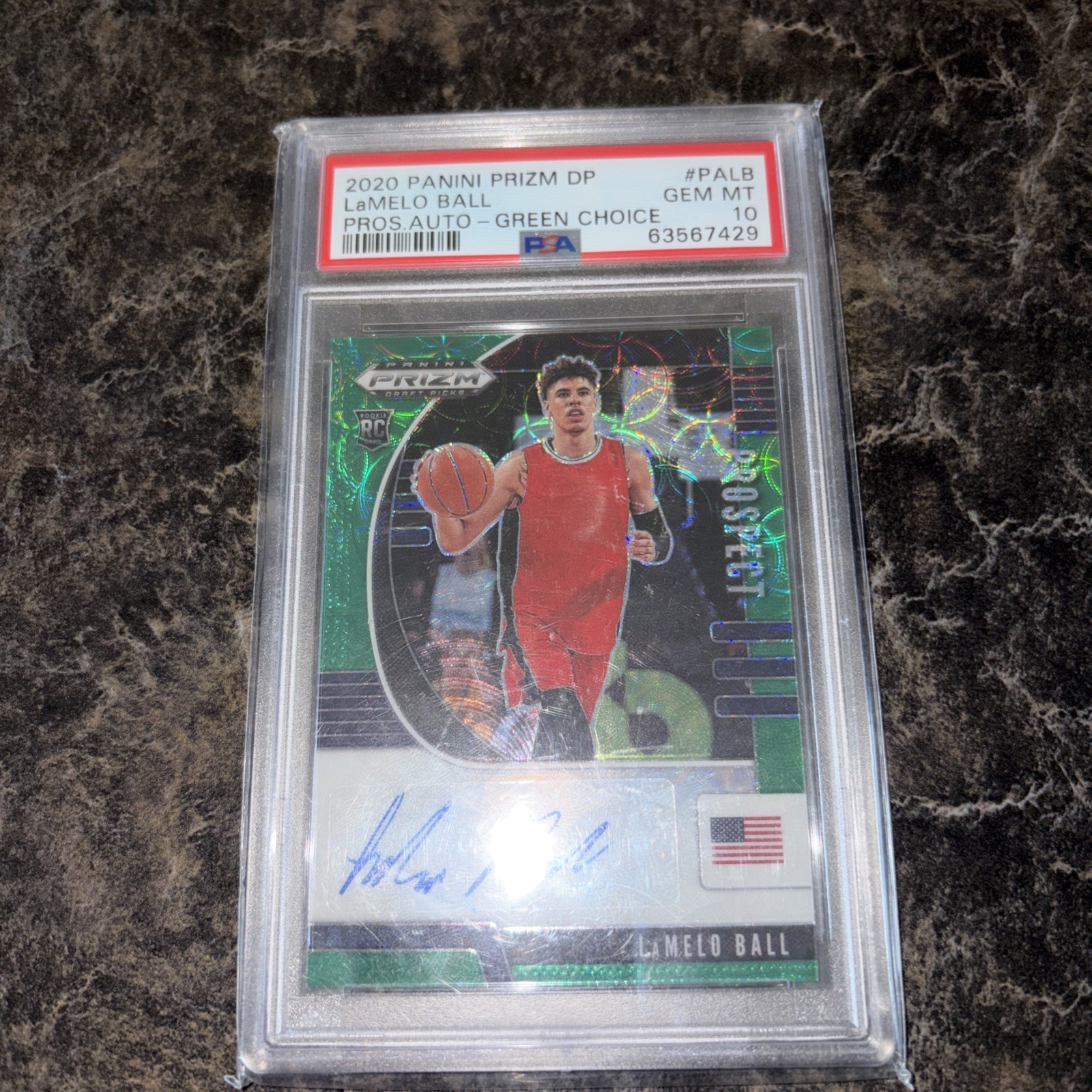 2020 Panini Prizm DP LaMelo Ball #PALB Pros. Autograph Green Choice PSA 10 #2/8