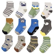 Non Slip Toddler Socks with Grip Boys Girls 12 Pairs 3-5T 01 Submarine Animal