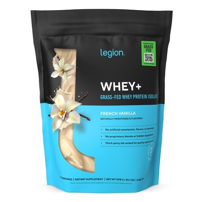 Whey Protein Isolate Powder French Vanilla 60 Servings Grass Fed LEGION Cows