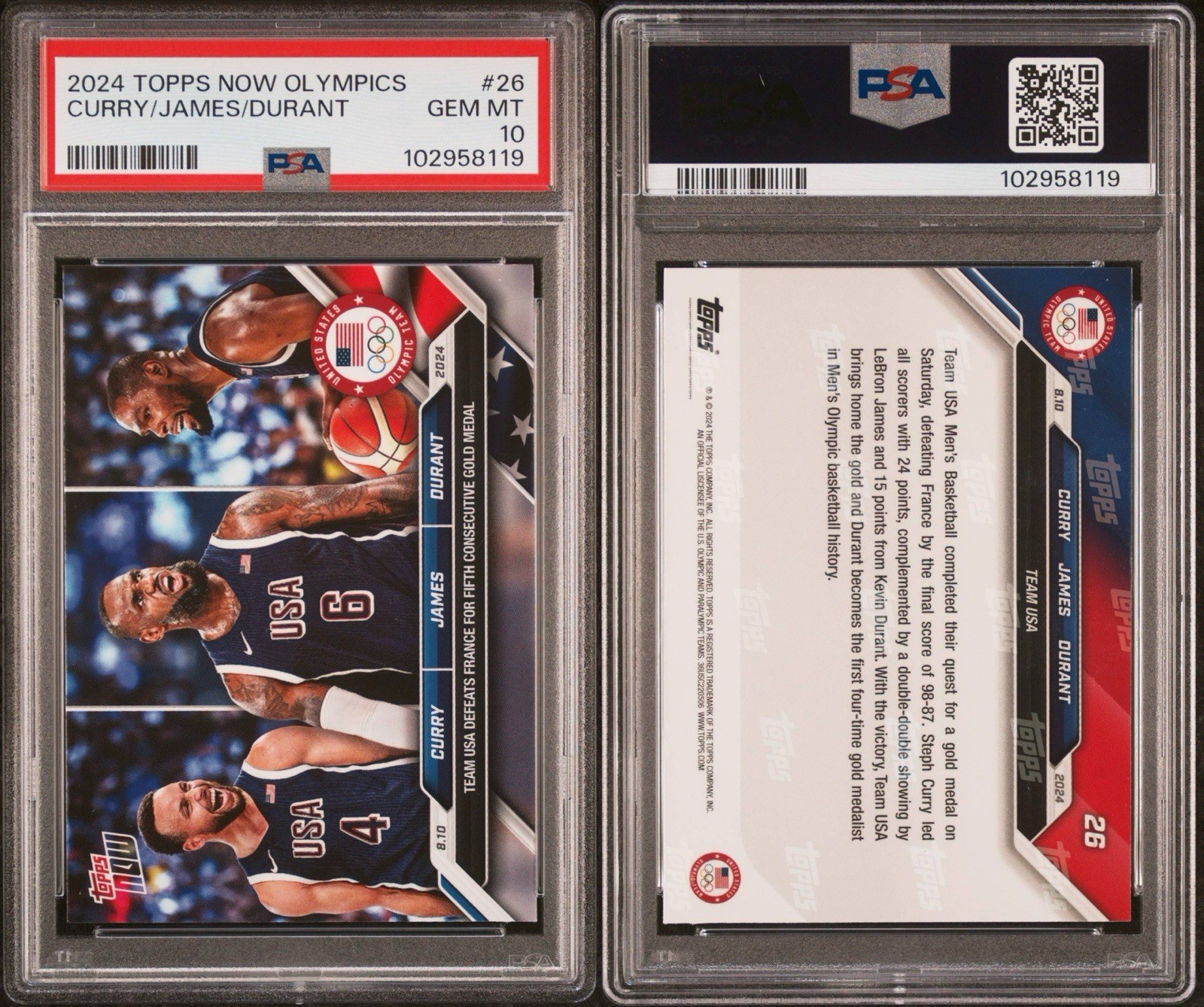 Topps 2024 Topps Now Olympics #26 Curry/James/Durant PSA 10 Basketball Card view 3