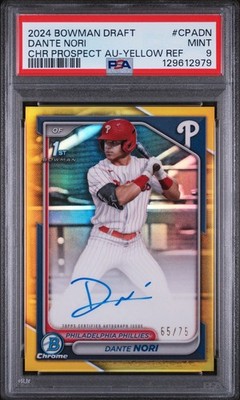 2024 Bowman Draft Dante Nori 1st Chrome Auto Yellow Refractor /75 PSA 9 Phillies