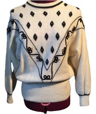 Vintage 80  s Lambswool Angora Beaded Batwing Sweater Jumper Fuzzy S/M