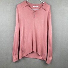 Mercer Street Studio Pink Luxelon Barbie Polo Henley Sweater Rhinestone Button M