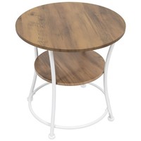 Couchtisch Kaffeetisch Beistelltisch Mit Ablage - 2 Ebenen Rund Holz + Mattweiß