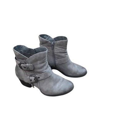 Earth Boots Dark Gray Vintage Distressed Ankle Buckle Booties Size 7.5