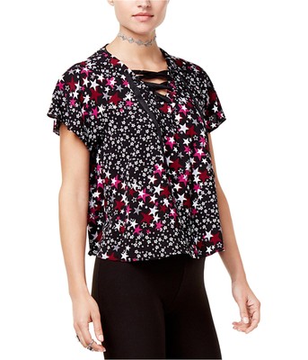 The Edit By Seventeen Womens 4th July Star Basic T-Shirt, Black, Juniors, Small