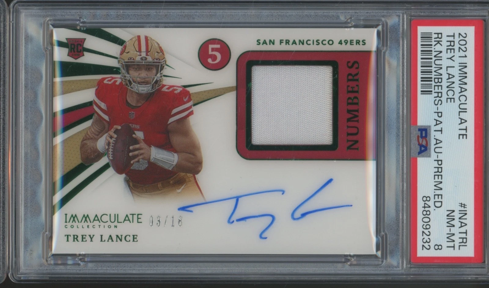 Trey Lance Panini Immaculate Collection Rookie Numbers #INATRL Patch Autograph
