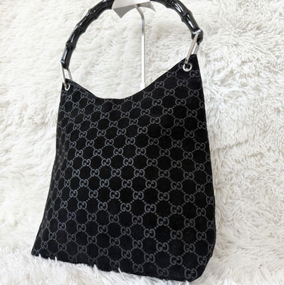 Gucci Bamboo Shoulder Bag Suede Leather Black ＃189 | eBay