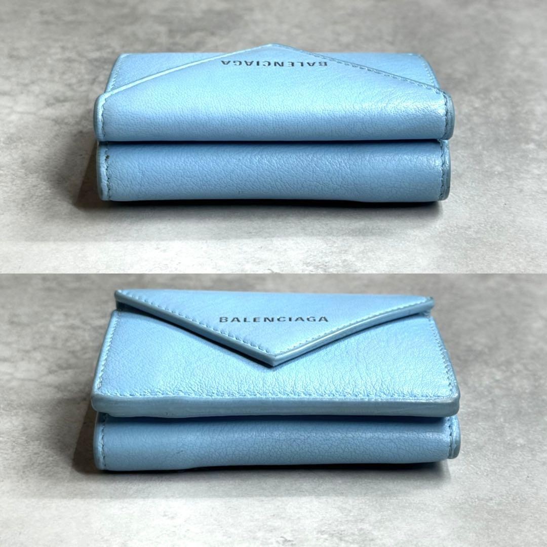 Balenciaga Paper Mini Wallet Leather Light Blue Silver