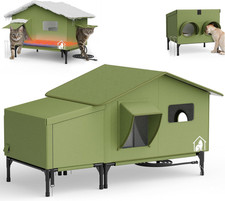 Outdoor Heated Cat House with Feeding Station   Waterproof Insulated Shelter ...