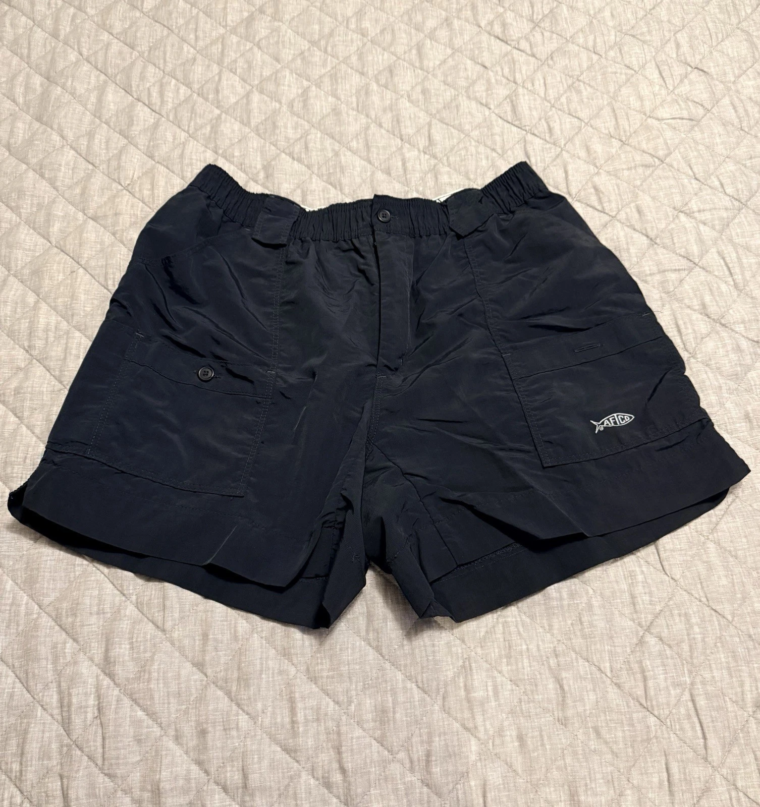 Aftco Mens Fishing Cargo Shorts, Elastic Waist, Size 36, Black