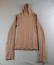 Free People Maddie Sweater Womens S  Cozy Cable Knit Turtleneck Gossy Buttons