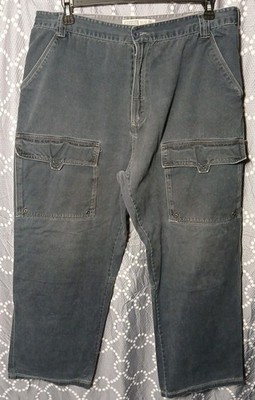 Vintage Y2K Plugg Cargo Pants 38 x 32 Navy Faded Wash Baggy Hip Hop Wide Leg