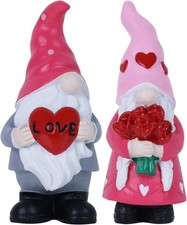 MEETYAMOR Valentines Day Decorations, Set of 2 Pink Red Resin Gnomes Figurine fo