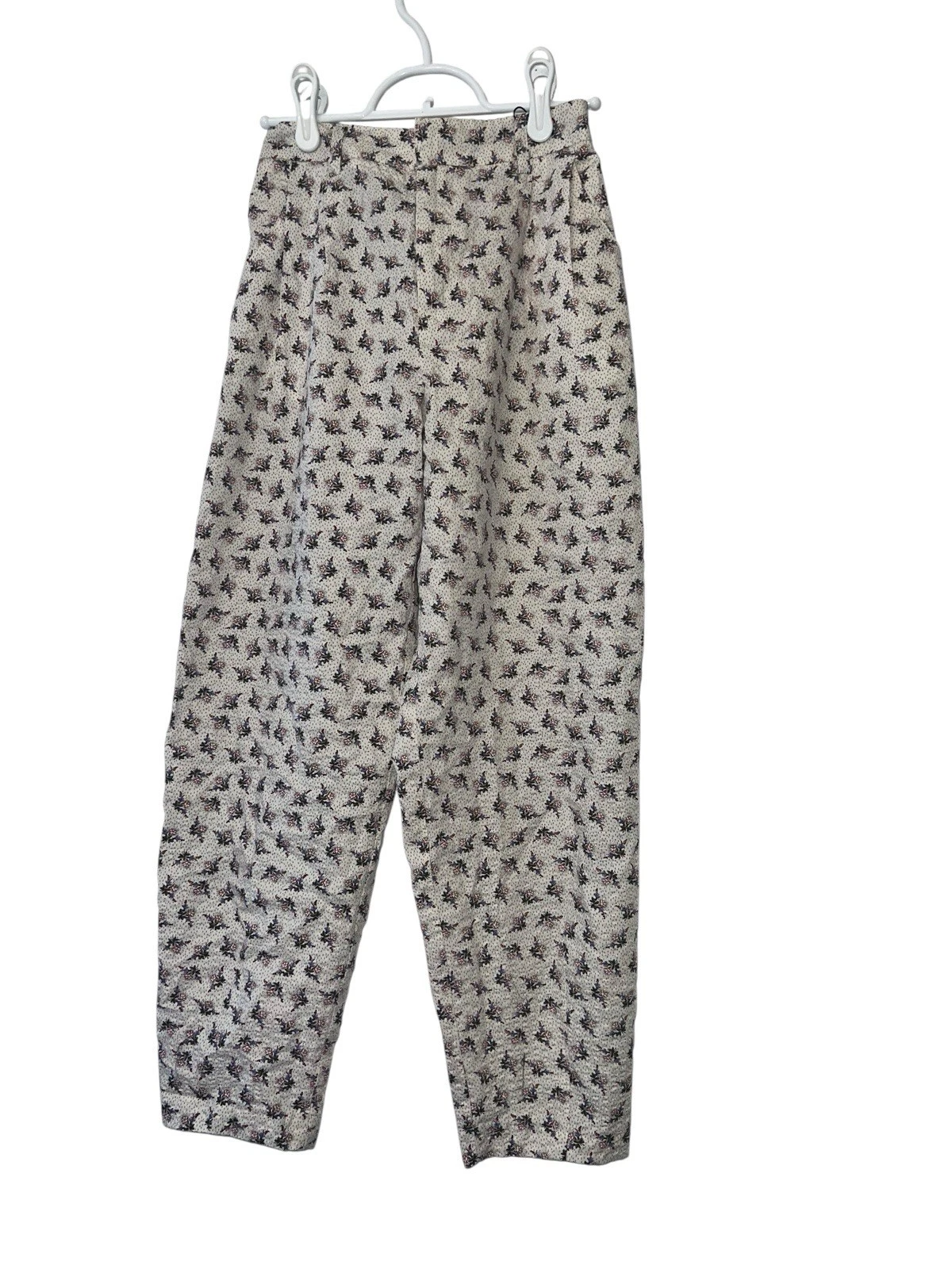 Zara Girls White Blue Textured Pleated Floral Pants Sz 13-14 NWT