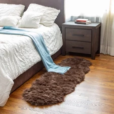 Super Area Rugs Dark Brown Faux Sheepskin Rug, 2x6 Ft Ultra Soft Carpet