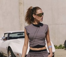 FP Movement Hot Shot Logo Crossover Piece Gray Shadow Size Small NWT Top Only