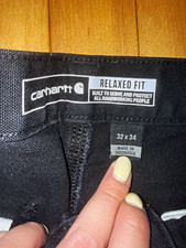 Carhartt 103279 Duck Utility Work Pants Mens 32x34 Black Rugged Flex Relaxed Fit