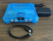 N64 clear ice blue Nintendo- hdmi Mod-cables included- FAST SHIPPING