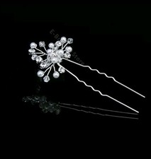 NEW 2 Pcs Handmade Bridal Wedding Prom Crystal Rhinestone Pearl Hair Pins