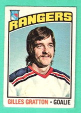 (1) GILLES GRATTON 1976-77 O-PEE-CHEE # 28 RANGERS GOALIE EX/EX+ CARD (H3661)