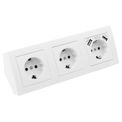 Steckdosenblock zum Einbau 3-fach Steckdose mit Schutzkontakt + 2 USB Anschluss