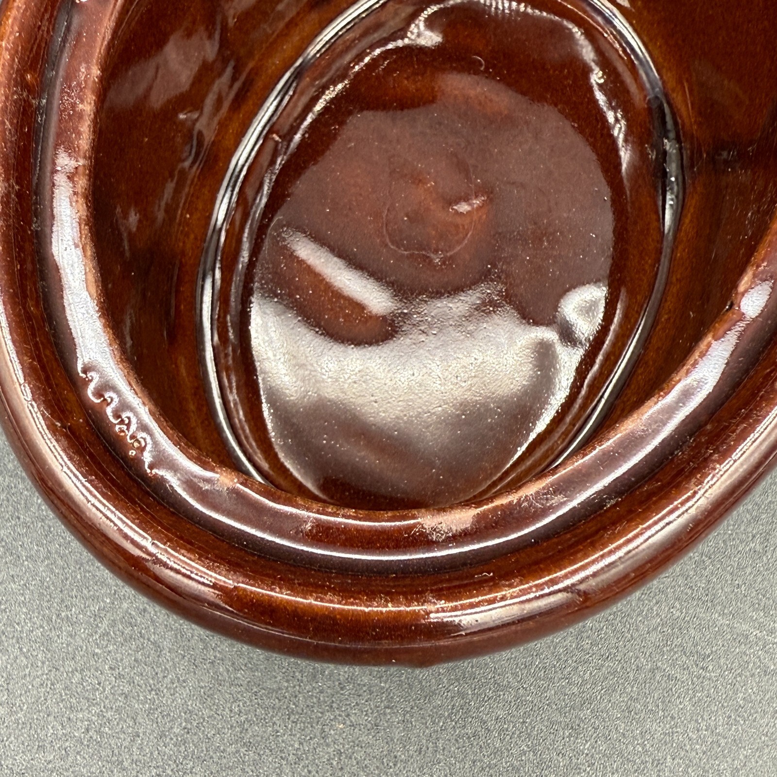 Vintage 3 Tone Pottery Oval Individual Casserole Small Baking Dish w/ Vented Lid